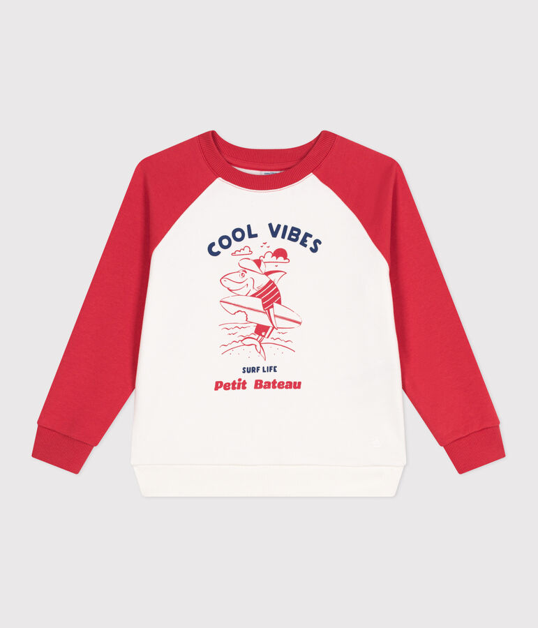 Kinder-Sweatshirt aus bedruckter Baumwolle weiss/rot