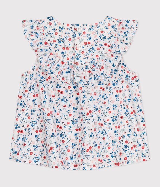 Ärmellose Baby-Bluse aus Baumwolle mit Blumenmuster weiss MARSHMALLOW/weiss MULTICO