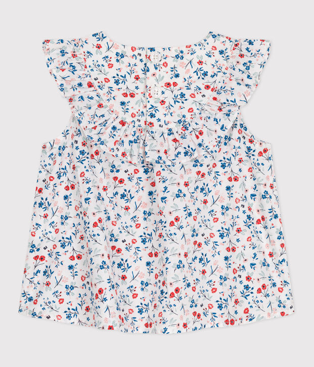 &Auml;rmellose Baby-Bluse aus Baumwolle mit Blumenmuster weiss/vielfarbig