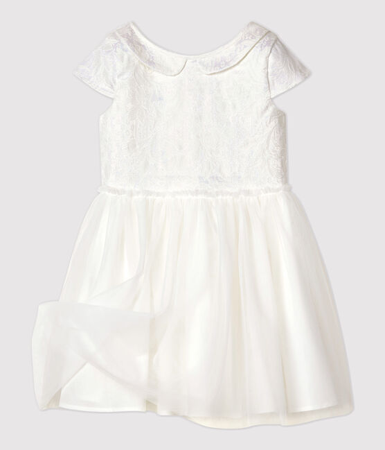 Kinder-Festtagskleid aus Jacquard und Tüll für Mädchen weiss MARSHMALLOW