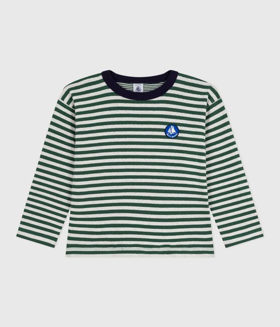 Langärmeliges Kinder-T-Shirt aus Baumwolle mit Streifen grün WILLOW/ MONTELIMAR:WILLOW/ MONTELIMAR