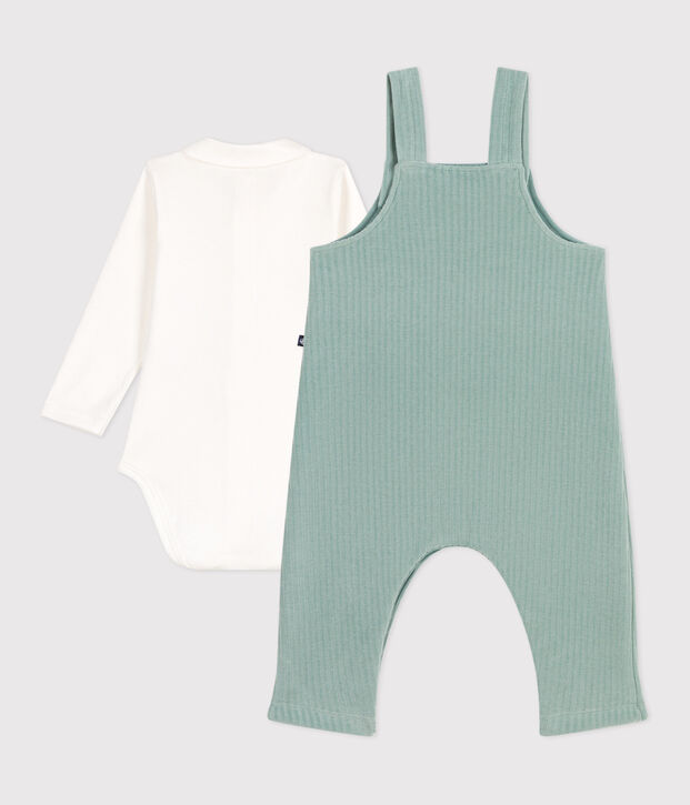 Newborn-Set Latzhose und bestickter Body aus Baumwolle gr&uuml;n