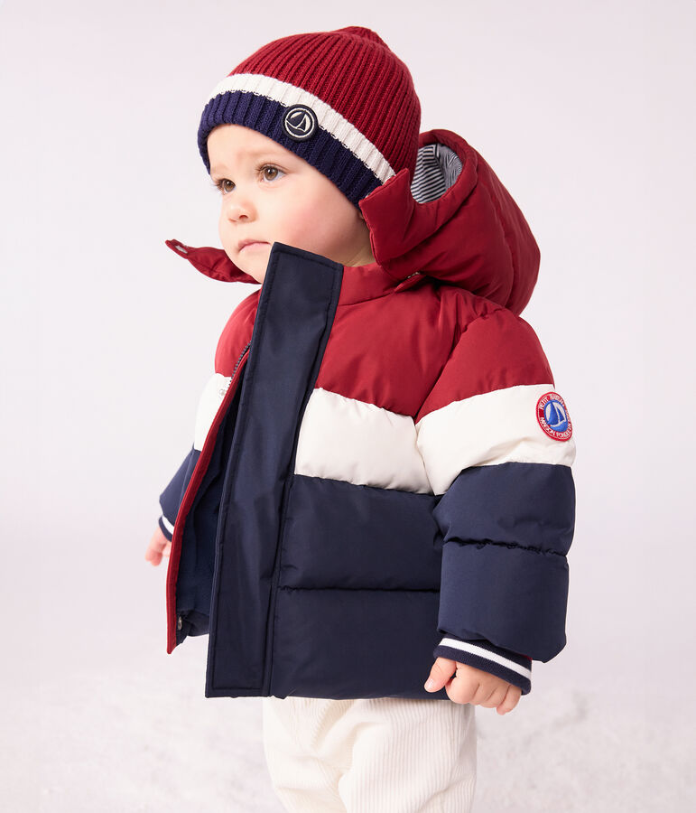 Leichte Baby-Winterjacke einfarbig im Colorblock blau/vielfarbig