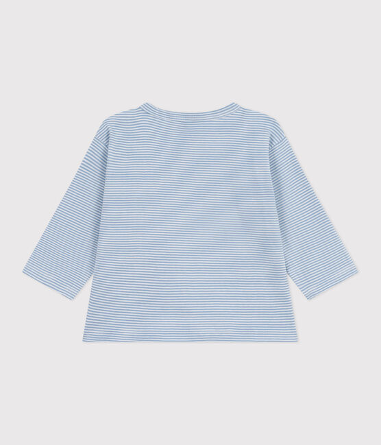 Langärmeliges Baby-T-Shirt aus Baumwolle mit Streifen ADRIATIC/ MARSHMALLOW