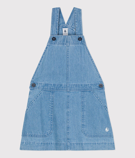 Kinder-Latzkleid aus leichtem Denim für Mädchen blau DENIM CLAIR