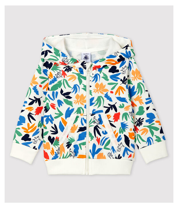 Baby-Cardigan aus Molton. weiss/vielfarbig