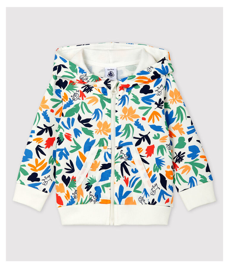 Baby-Cardigan aus Molton. weiss/vielfarbig