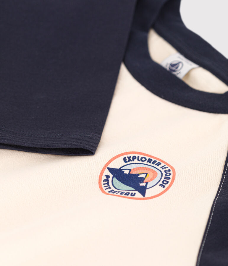 Lang&auml;rmeliges T-Shirt aus Baumwolle f&uuml;r Kinder/Jungen naturfarben/blau