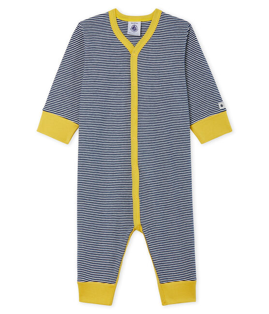 Baby-Strampler ohne Füße aus Rippstrick für Jungen blau MEDIEVAL/weiss MARSHMALLOW