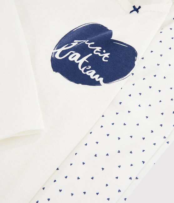 Kinderpyjama aus Rippstrick mit Mini-Herzchen, für Mädchen weiss MARSHMALLOW/blau MEDIEVAL