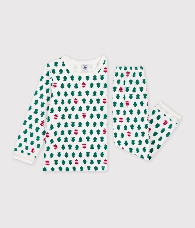 Kinder-Pyjama aus gemustertem Nicki weiss/vielfarbig