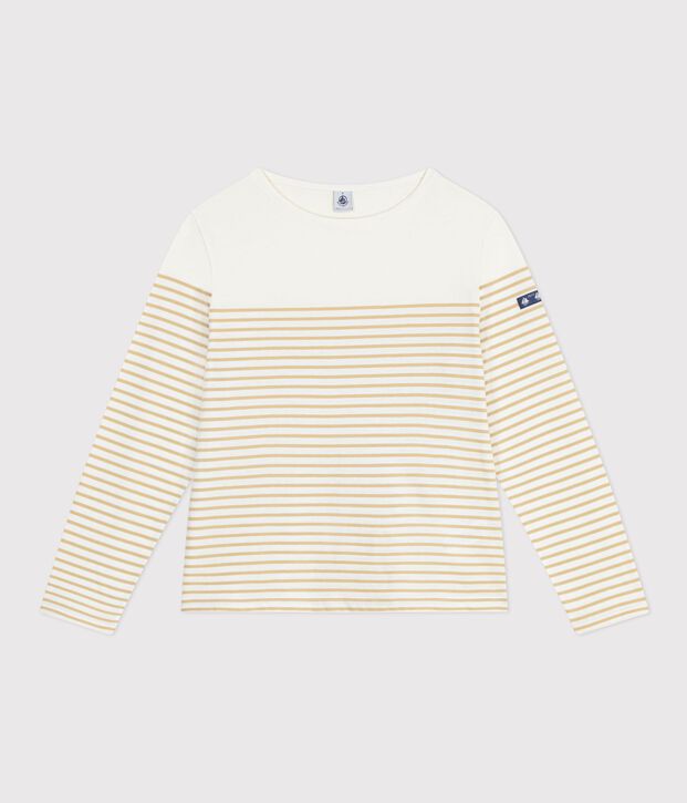 Damen T-Shirt Marini&egrave;re mit Streifen aus Baumwolle beige/beige