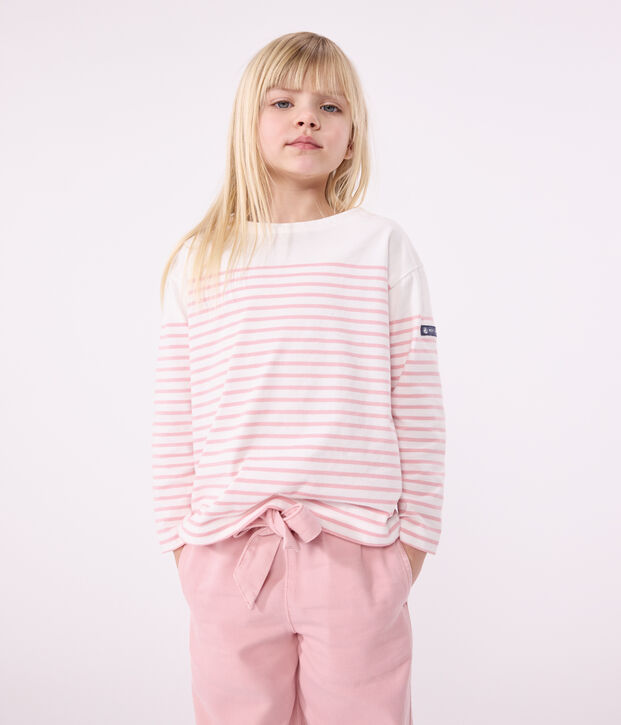 Lang&auml;rmeliges Kinder-T-Shirt Marini&egrave;re aus Baumwolle weiss/rosa