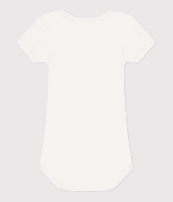 Kurzärmeliger Baby-Body aus einfarbiger Baumwolle weiss MARSHMALLOW
