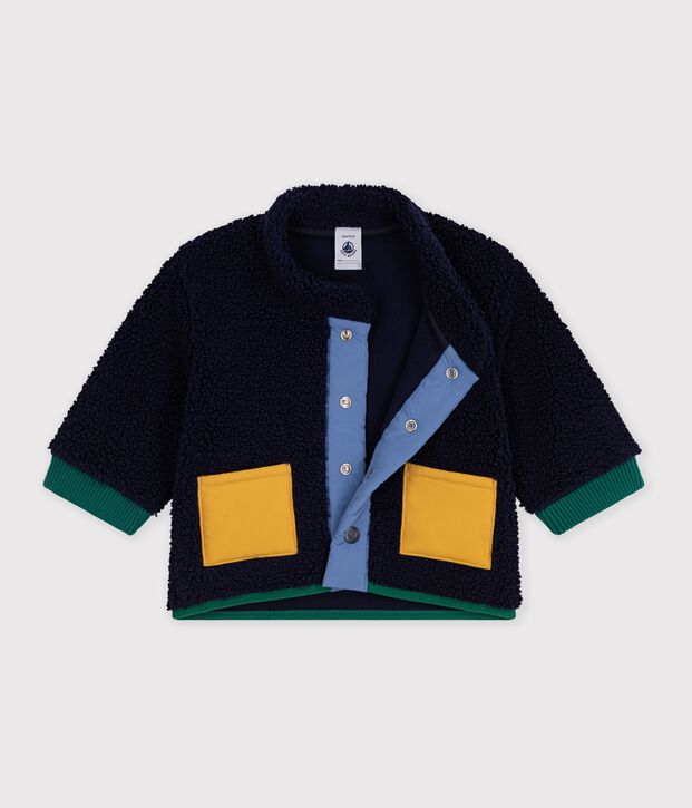 Wattierter Baby-Mantel aus einfarbigem Sherpa blau/vielfarbig