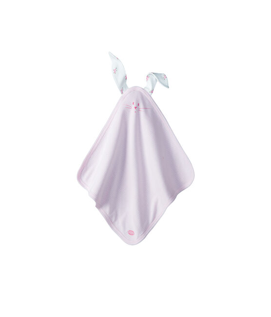 Baby-Kuschelhäschen aus Rippstrick weiss LAIT/rosa PIVOINE