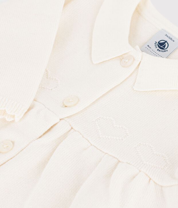 Baby-Kleid mit Kragen aus einfarbigem Strick. weiss