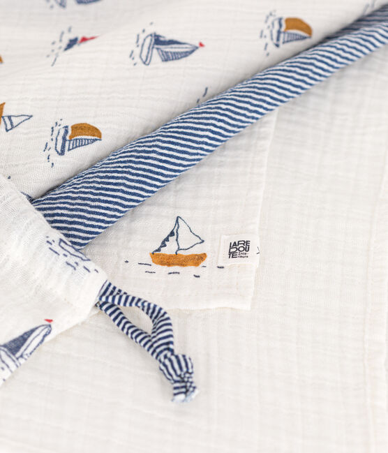 3er-Set Baby-Wickeltücher mit Segelbooten und Ringelstreifen weiss MARSHMALLOW/blau MEDIEVAL/ MULTICO