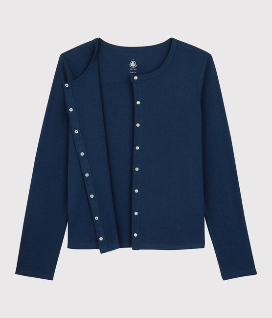 Einfarbiger Cardigan aus Baumwolle/Leinen Damen blau MEDIEVAL