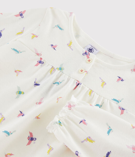 Kinderpyjama aus Rippstrick mit Vogelaufdruck für Mädchen weiss MARSHMALLOW/weiss MULTICO