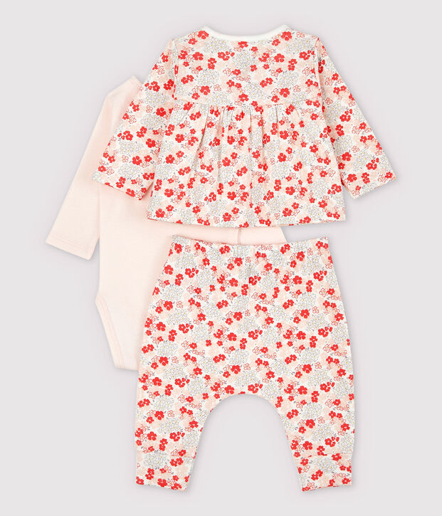 Dreiteiliges Baby-Set aus Bio-Baumwolle in Rosa weiss/vielfarbig