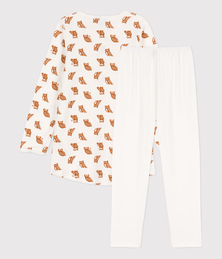 Kinder-Nachthemd und -Leggings aus Nicki und Baumwolle mit Eulenmotiv f&uuml;r M&auml;dchen weiss/braun