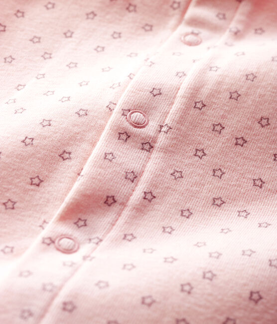 Baby-Bodyjama ohne Füße aus Bio-Baumwolle mit kleinem Sternen-Motiv für Mädchen rosa FLEUR/grau CONCRETE