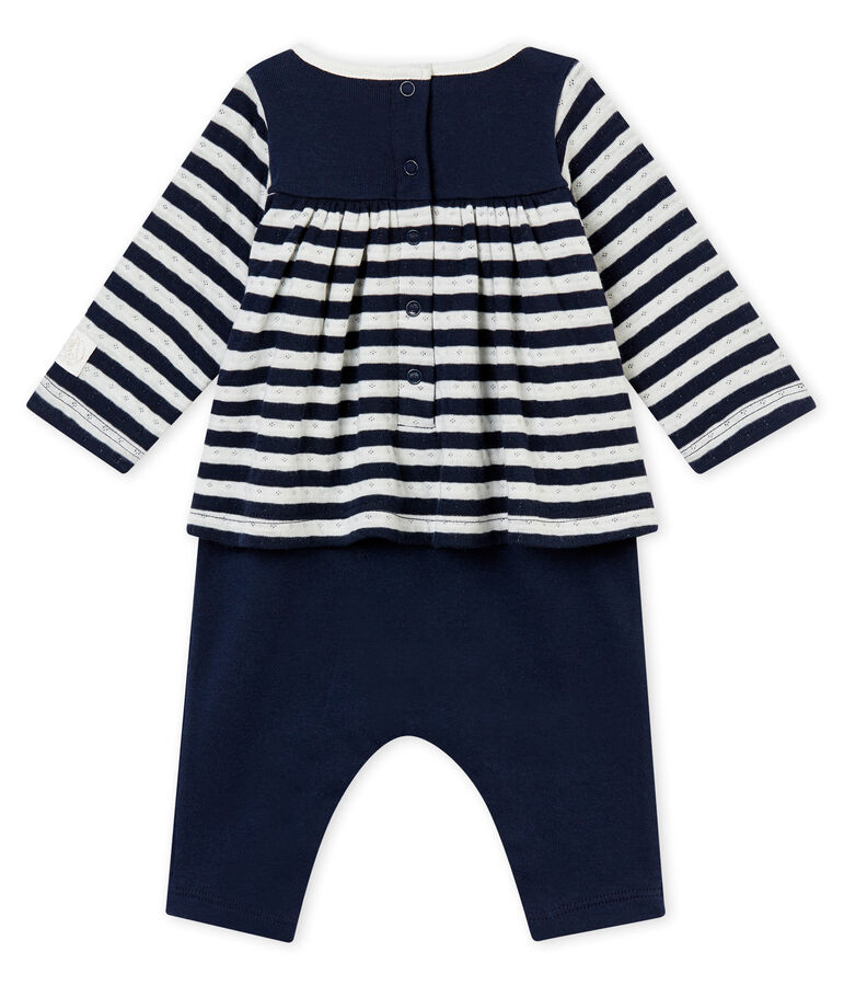 Langer Baby M&auml;dchenOverall blau/weiss