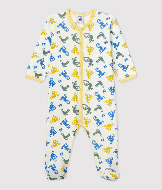 Baby-Strampler aus Baumwolle mit Affen in Leuchtfarbe weiss MARSHMALLOW/weiss MULTICO