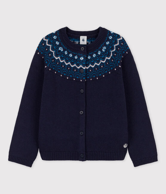Kinder-Cardigan aus Wolle und Baumwolle für Mädchen blau SMOKING/weiss MULTICO