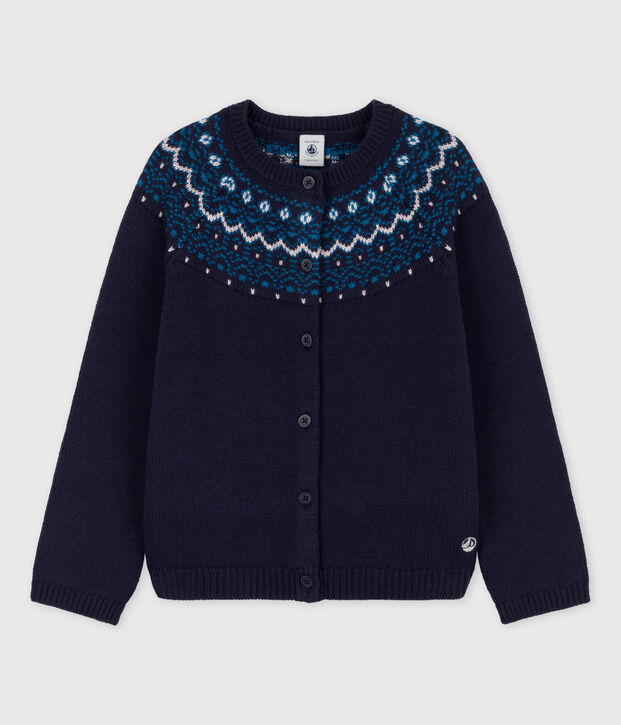 Kinder-Cardigan aus Wolle und Baumwolle f&uuml;r M&auml;dchen blau/vielfarbig
