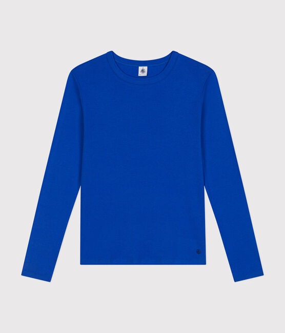 Langärmeliges Damen-T-Shirt L'Iconique aus einfarbigem Rippstrick blau CALVIN