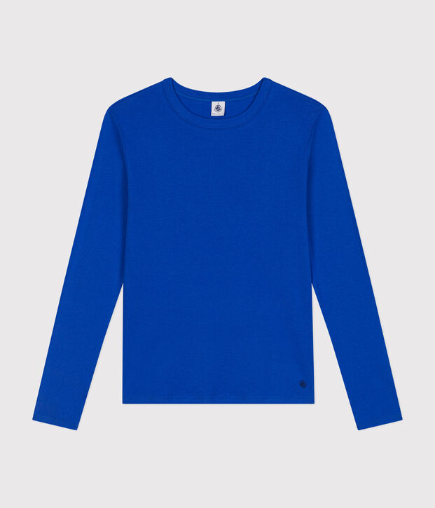 Lang&auml;rmeliges Damen-T-Shirt L'Iconique aus einfarbigem Rippstrick blau