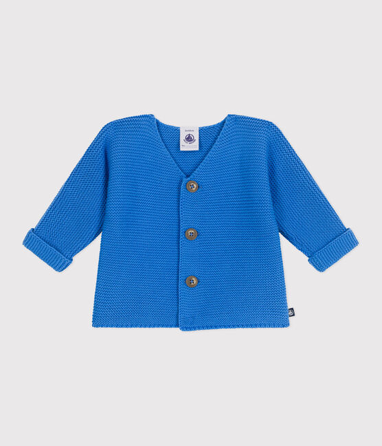 Baby-Cardigan kraus rechts gestrickt aus Baumwolle blau EDNA