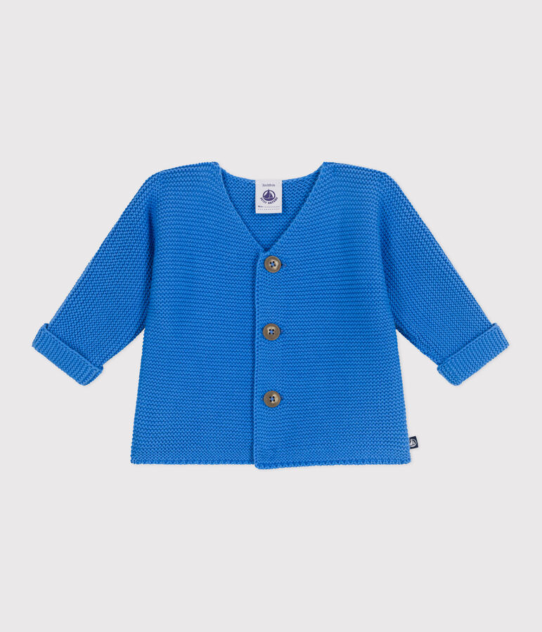 Baby-Cardigan kraus rechts gestrickt aus Baumwolle blau
