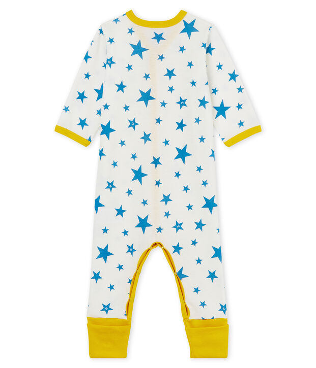 Baby-Strampler ohne F&uuml;&szlig;e aus Rippstrick f&uuml;r Jungen weiss/blau
