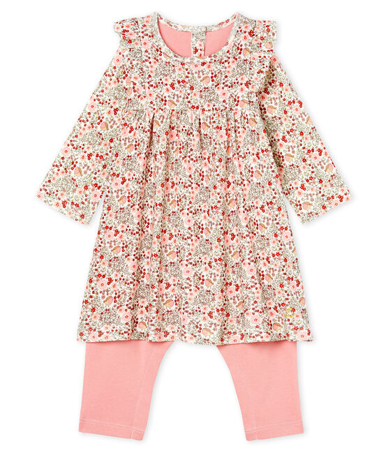 Gemustertes Baby-Leggingkleid für Mädchen weiss MARSHMALLOW/weiss MULTICO