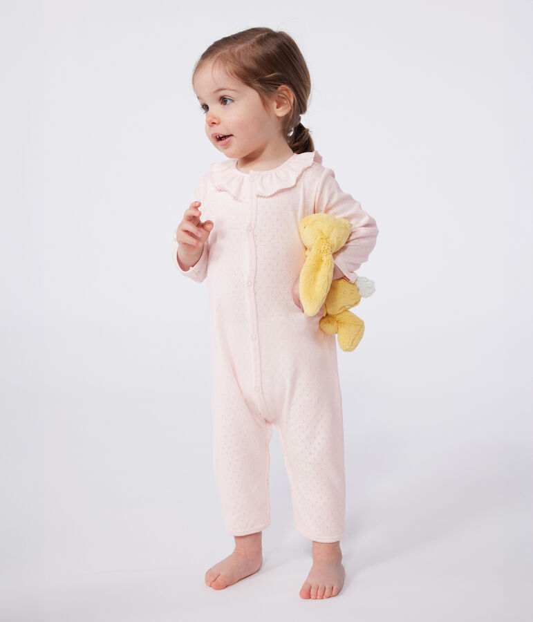 Strampler ohne F&uuml;&szlig;chen aus Baumwolle mit Bubikragen rosa