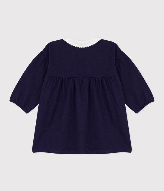 Langärmeliges Baby-Kleid mit Kragen aus einfarbiger Baumwolle und Stickereien SOIR