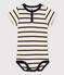 Kurzärmeliger Baby-Body aus Rippstrick mit Streifen weiss AVALANCHE/blau SMOKING