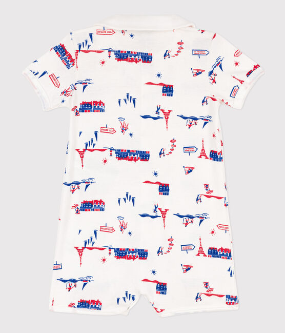 Baby-Kurzoverall Paris aus Baumwolle weiss MARSHMALLOW/weiss MULTICO