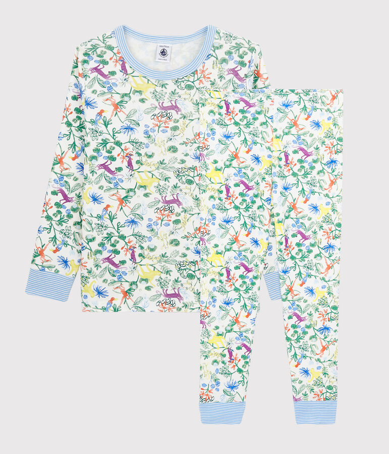 Kinderpyjama aus Baumwolle mit Dschungelmotiv f&uuml;r Jungen weiss/vielfarbig