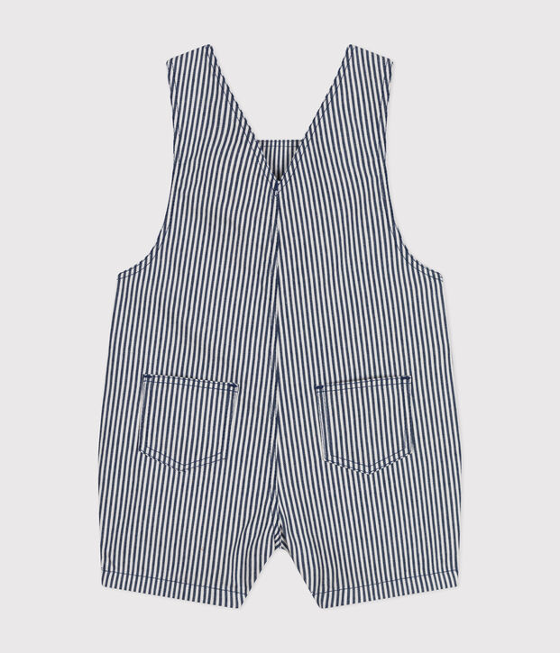 Kurze Baby-Latzhose aus Kattun blau/weiss