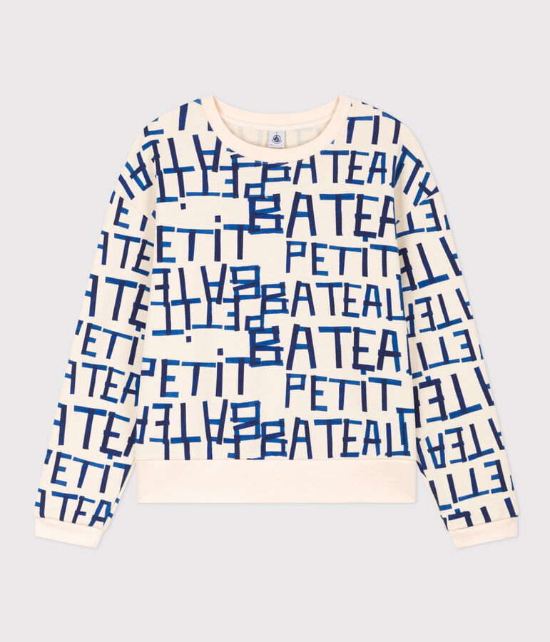 Sweatshirt aus Molton f&uuml;r Damen naturfarben/vielfarbig