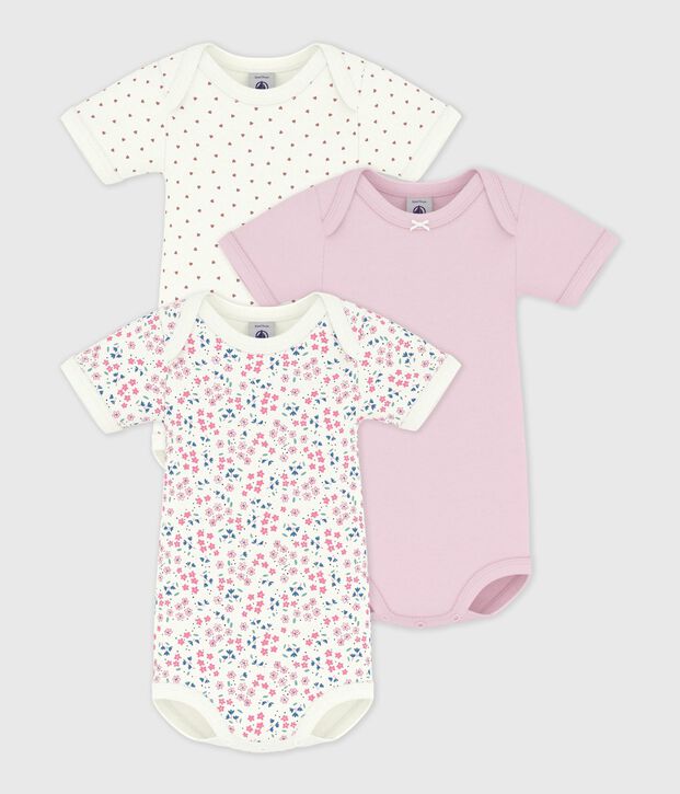 Set kurz&auml;rmelige Baby-Bodys aus Baumwolle mit Blumenmuster vielfarbig
