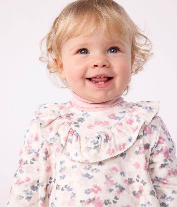 Lang&auml;rmeliges Baby-Kleid aus Baumwolle mit Blumenmuster naturfarben/vielfarbig