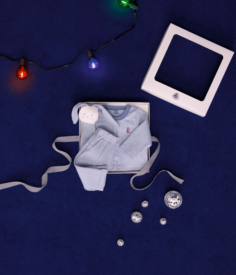 3-teiliges Baby-Set aus Baumwolle blau/weiss