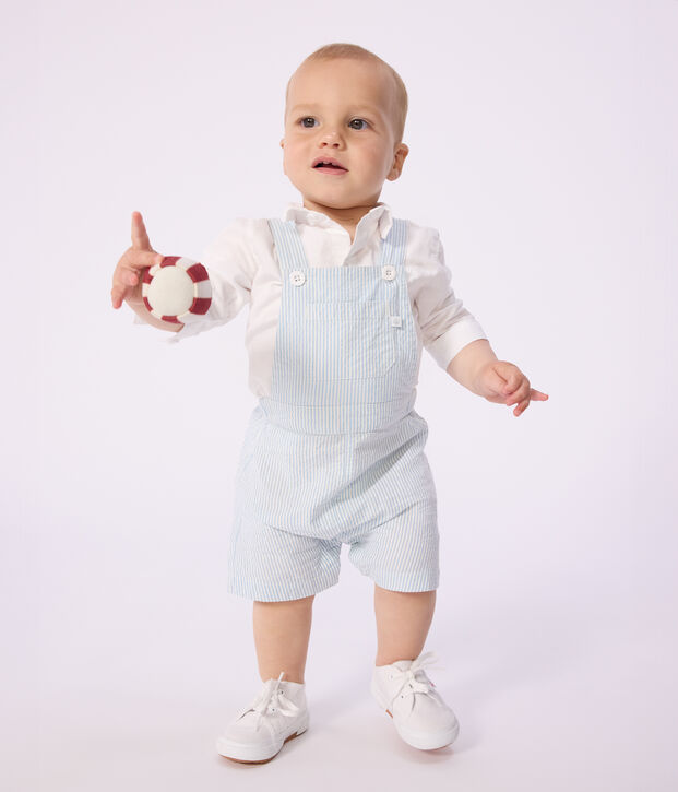 Kurzbeinige Baby-Latzhose aus Baumwolle mit Streifen blau/blau