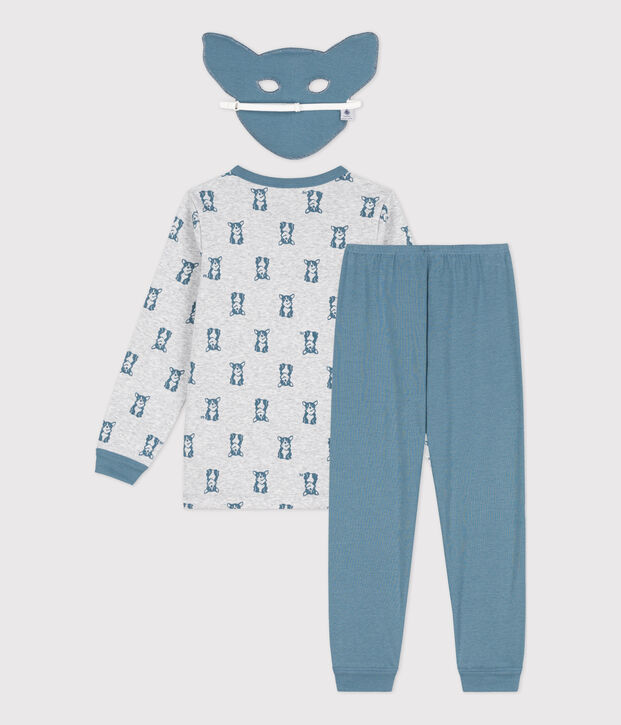 Kinderpyjama aus Baumwolle Hund mit Maske grau/blau
