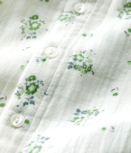 Langer Baby-Overall aus Bio-Baumwollgaze mit Blumenmuster weiss MARSHMALLOW/weiss MULTICO
